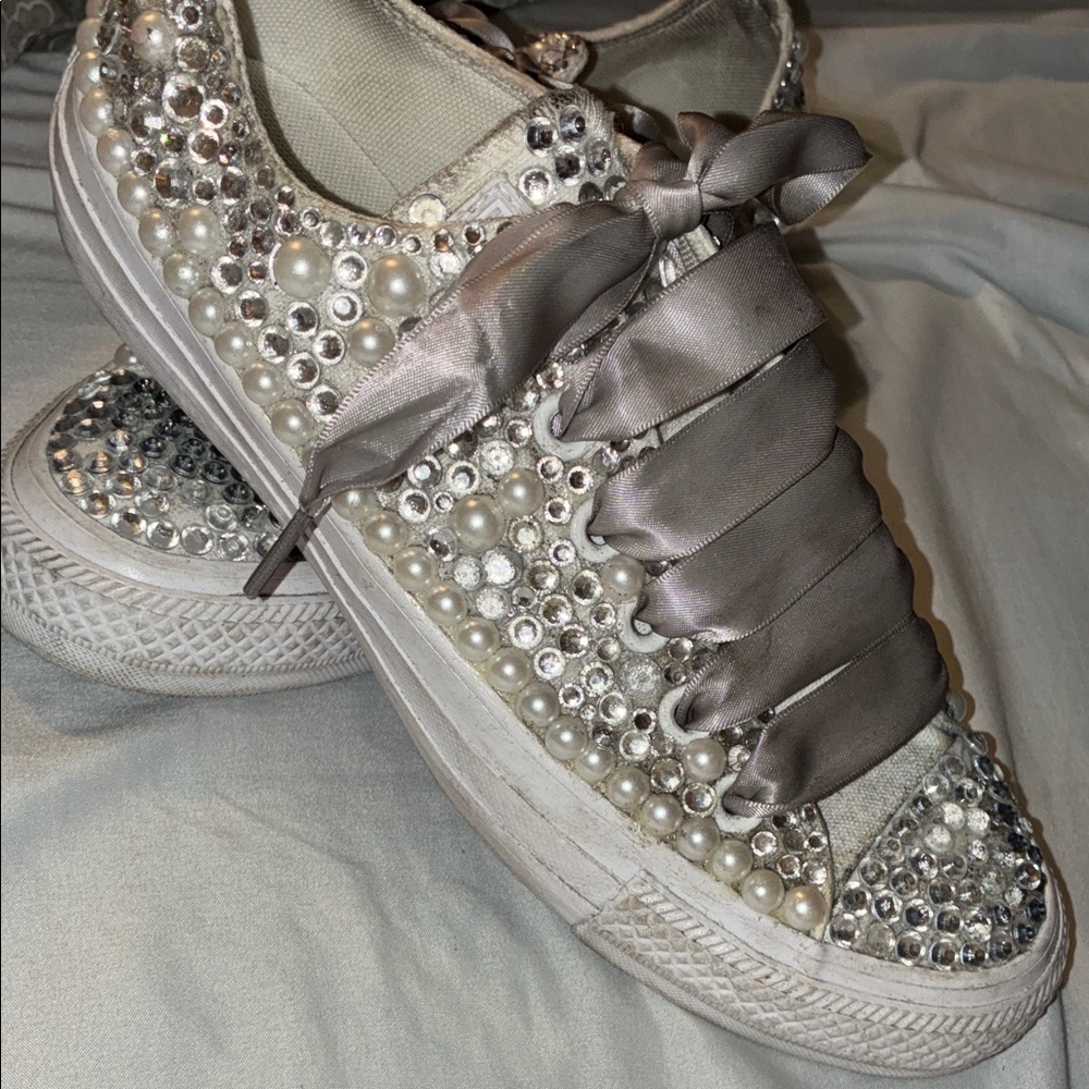 Converse Silver and White‎ Embellished Sneakers